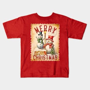 Vintage Christmas Snowmen Kids T-Shirt